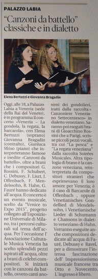 Elena Bertuzzi e Giovanna Bragadin La Nuova Venezia 08.05.2015
